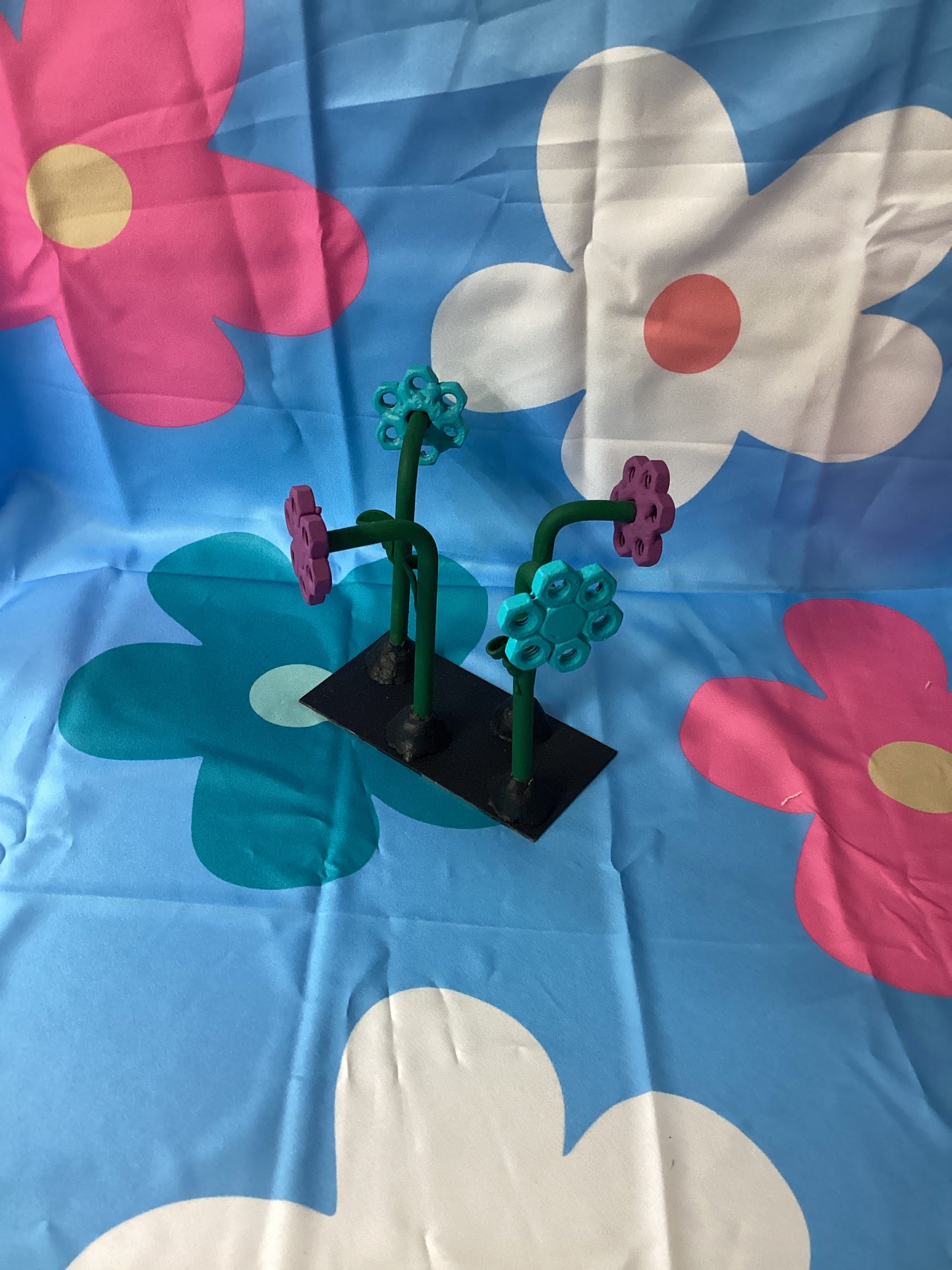 Welded flower sculpture (blue + purple)