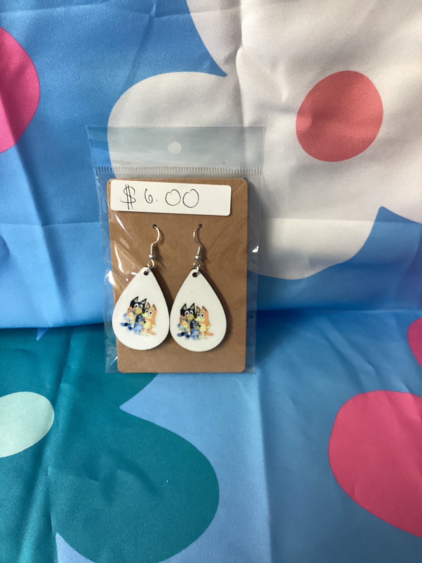 Blue dog white background Earrings