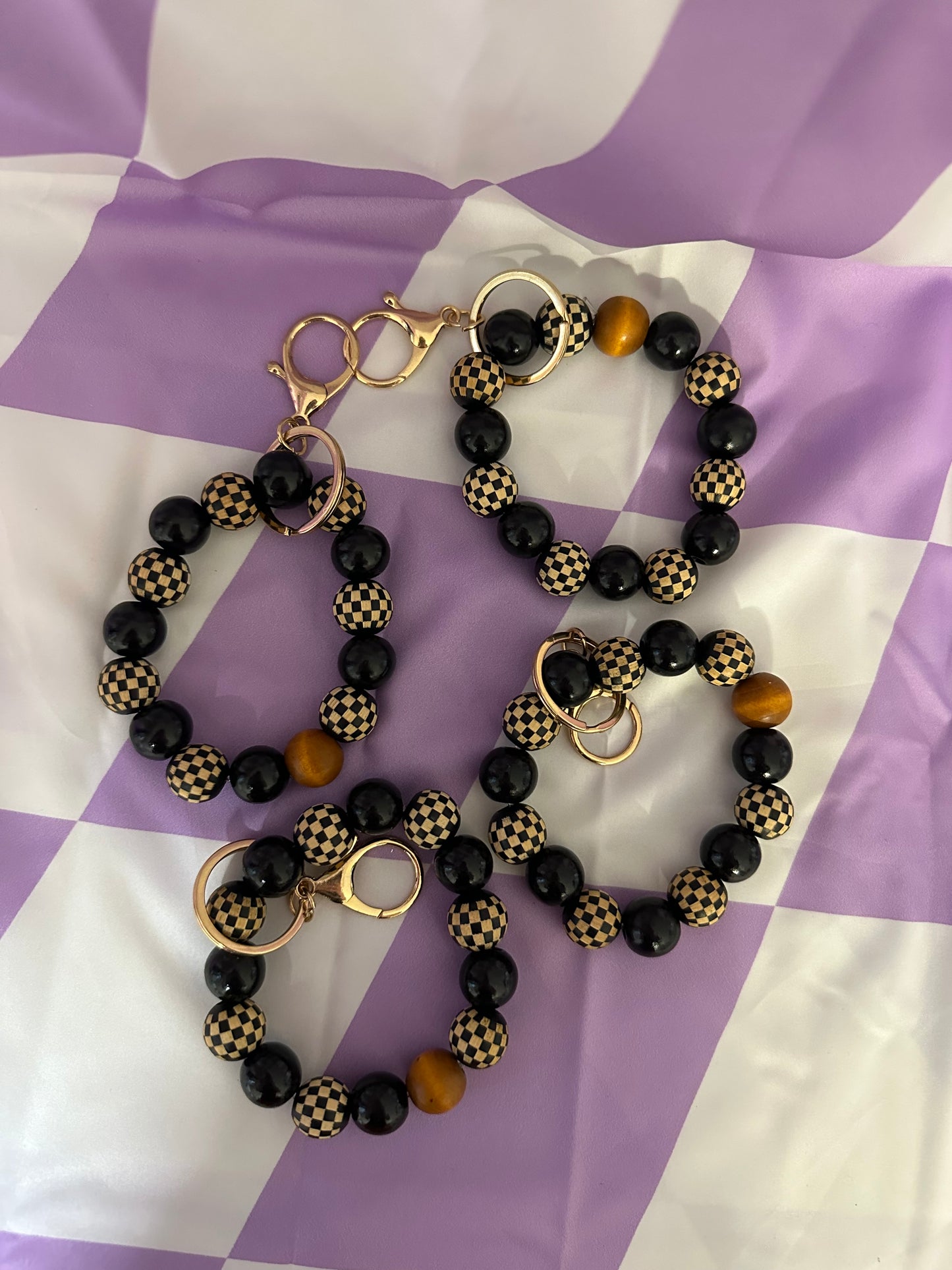 Checkered wooden wristlet