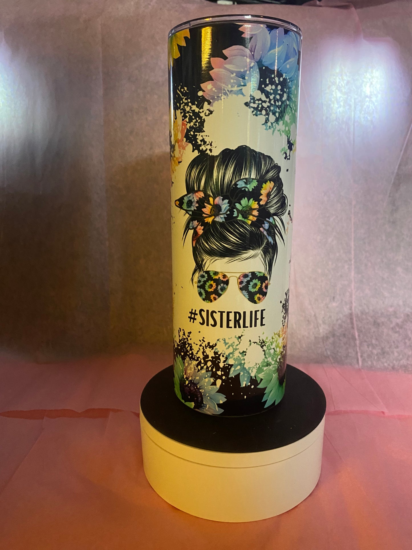 Sister life tie dye sunflower 20 oz tumbler