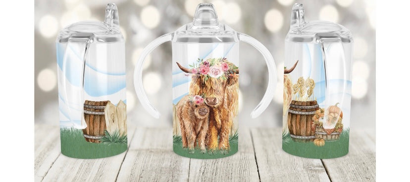 Highland cow 12 oz kids cup/sippy cup