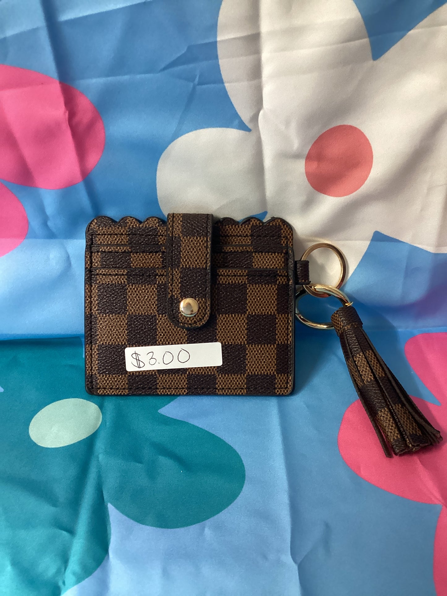 Brown Checkered wristlet