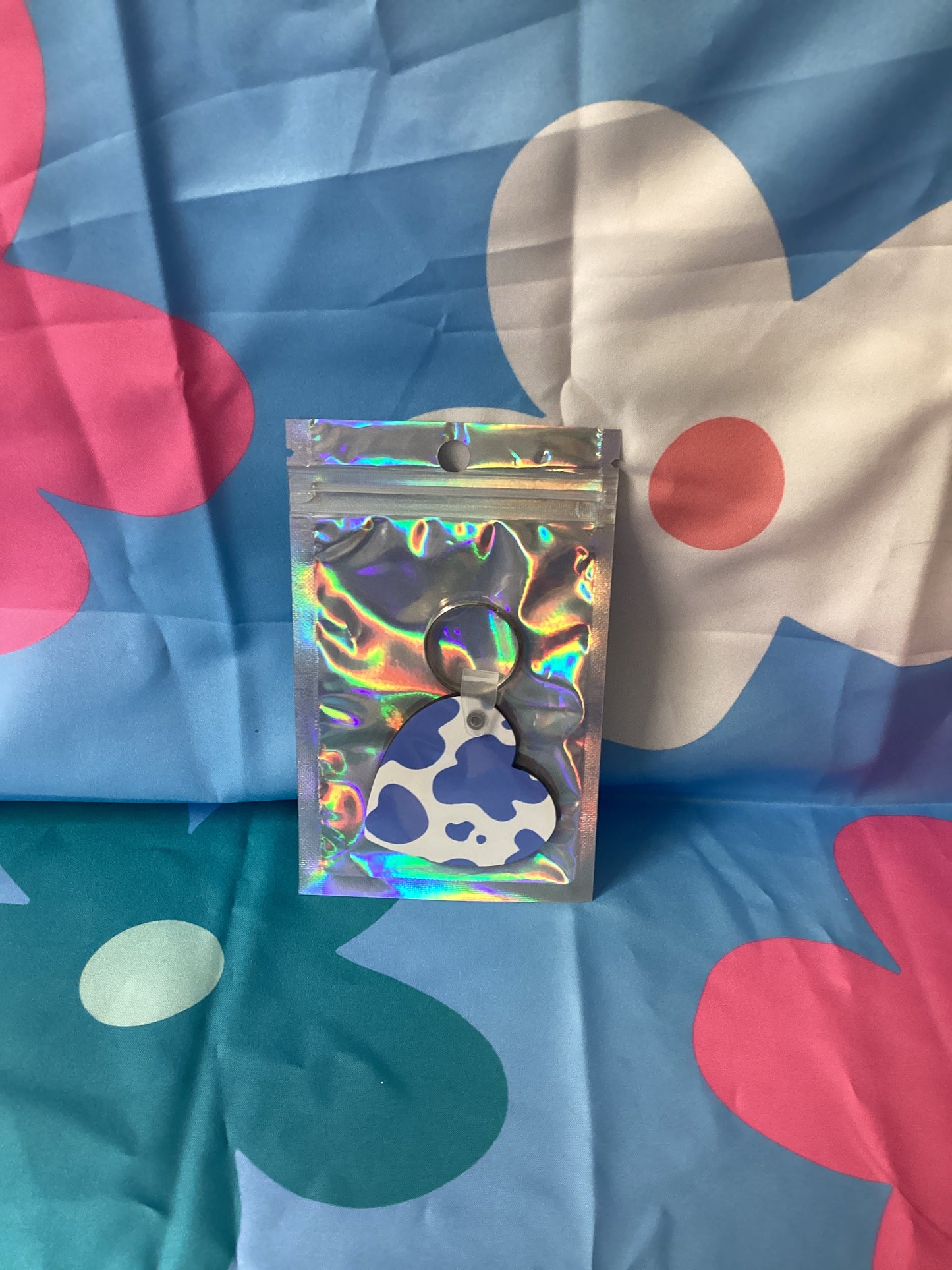 Blue cow print keychain