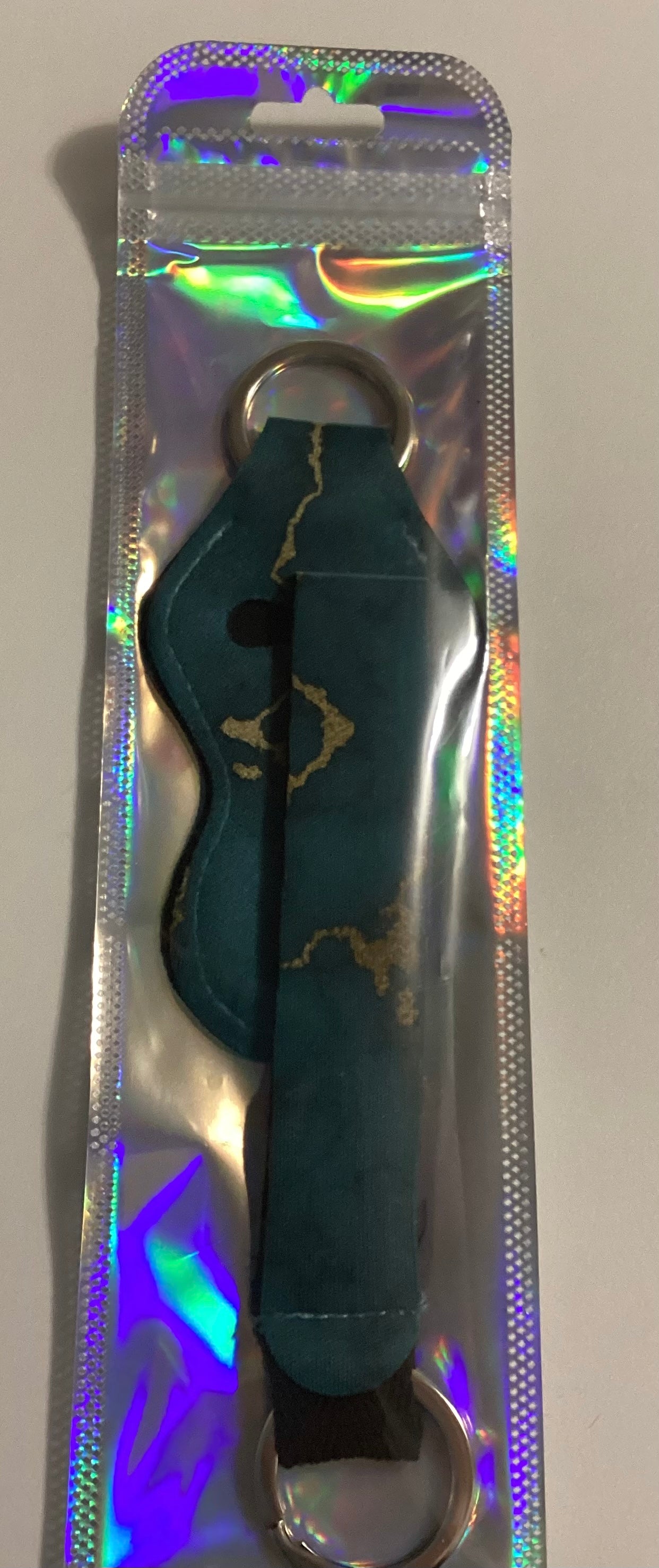 Teal marble chapstick holder and wristlet