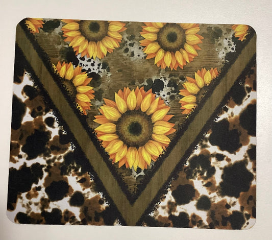 Cow print and sunflower mouse pad