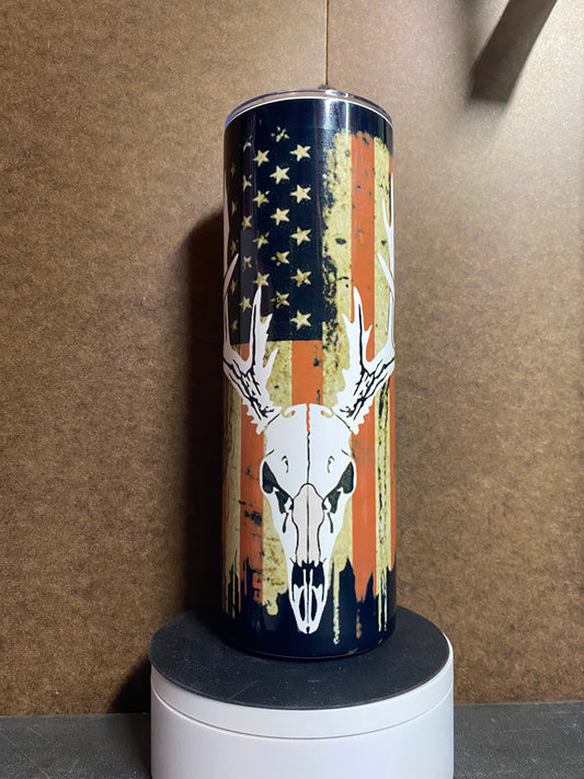 American Flag Deer Skull 20 oz tumbler