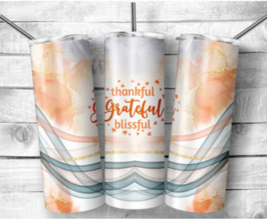 Thankful, grateful, blissful 20 oz tumbler